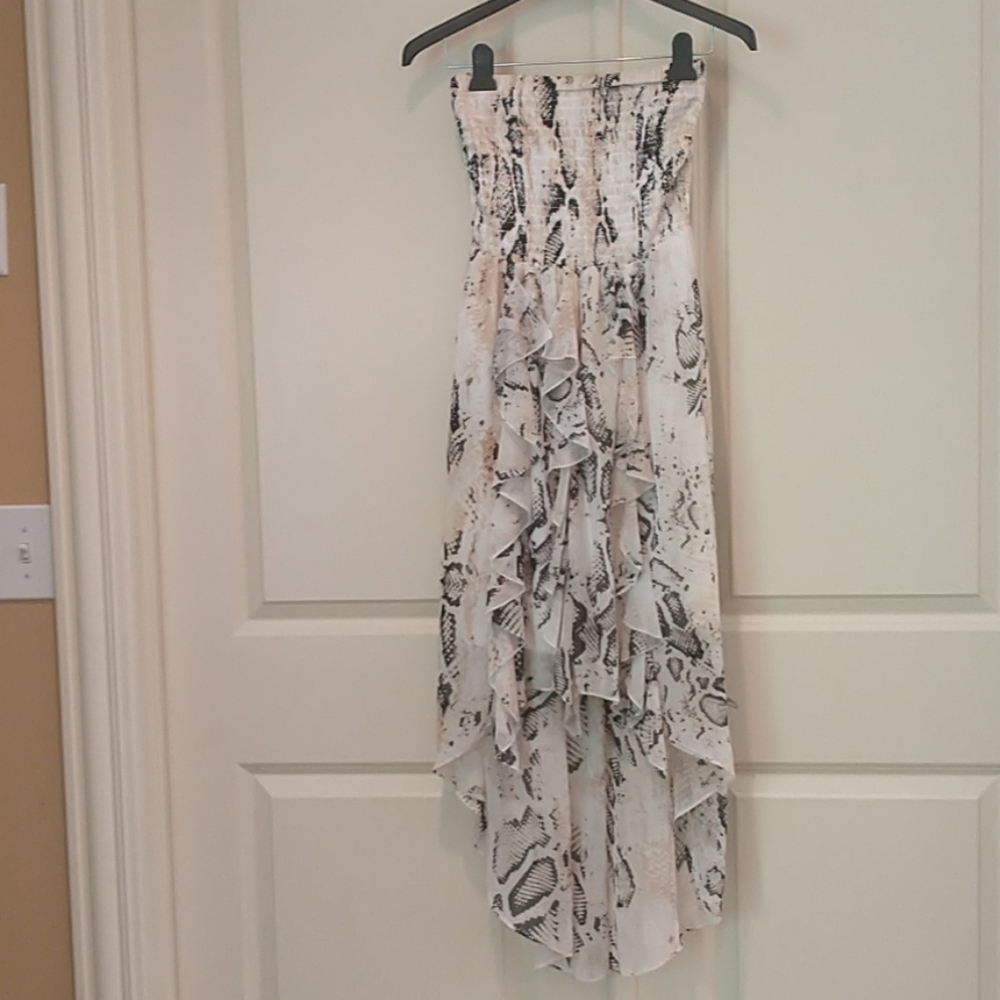 Bebe high low, smocked top ,strapless dress